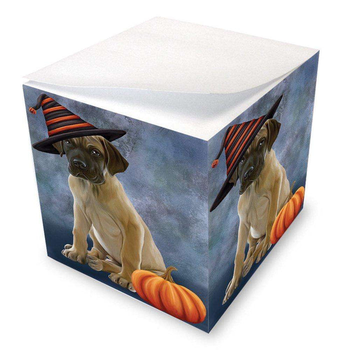 Happy Halloween Great Dane Dog Wearing Witch Hat with Pumpkin Note Cube