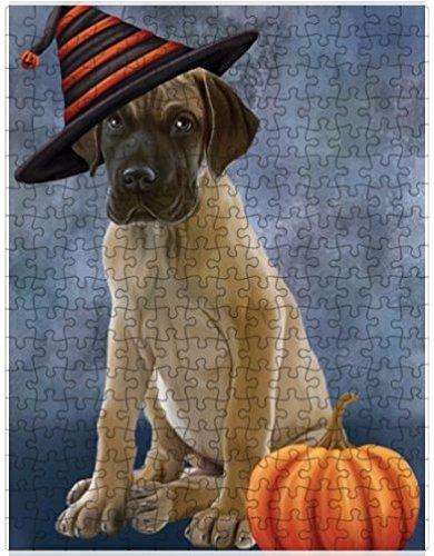 Happy Halloween Great Dane Dog Wearing Witch Hat with Pumpkin Puzzle with Photo Tin