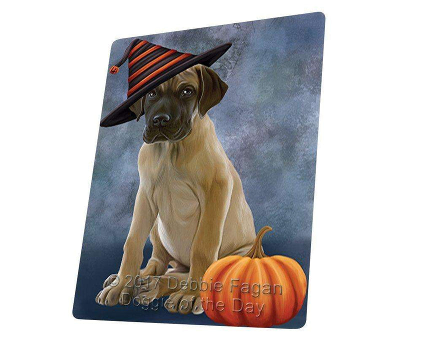 Happy Halloween Great Dane Dog Wearing Witch Hat with Pumpkin Tempered Cutting Board