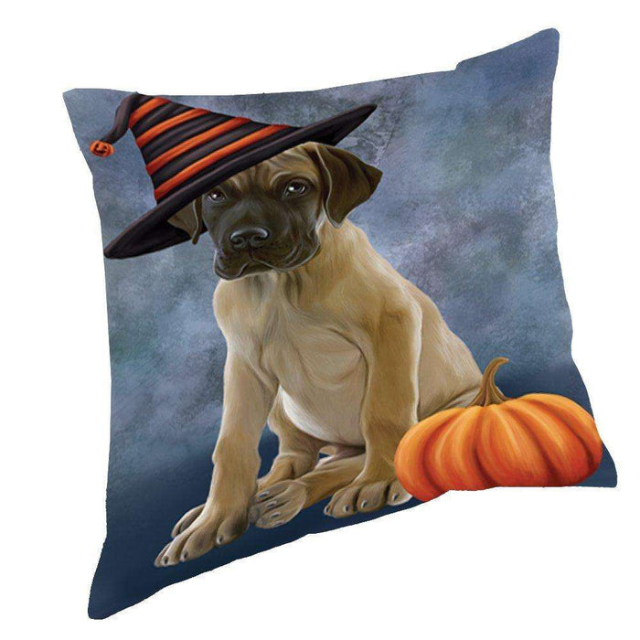 Happy Halloween Great Dane Dog Wearing Witch Hat with Pumpkin Throw Pillow