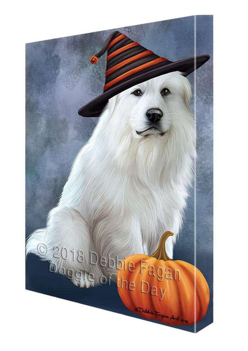 Happy Halloween Great Pyrenee Dog Wearing Witch Hat with Pumpkin Canvas Print Wall Art Décor CVS111554