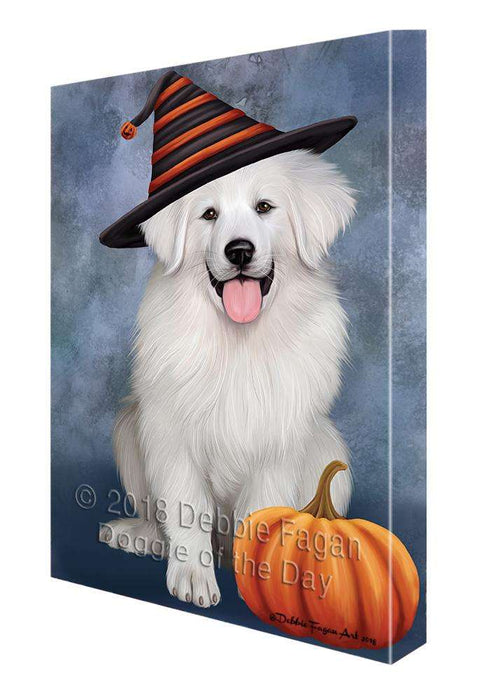 Happy Halloween Great Pyrenee Dog Wearing Witch Hat with Pumpkin Canvas Print Wall Art Décor CVS111563