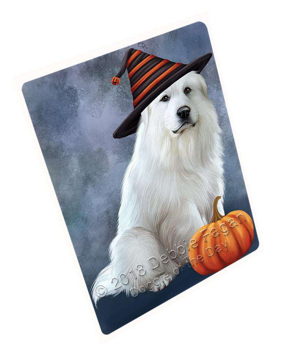 Happy Halloween Great Pyrenee Dog Wearing Witch Hat with Pumpkin Cutting Board C69012