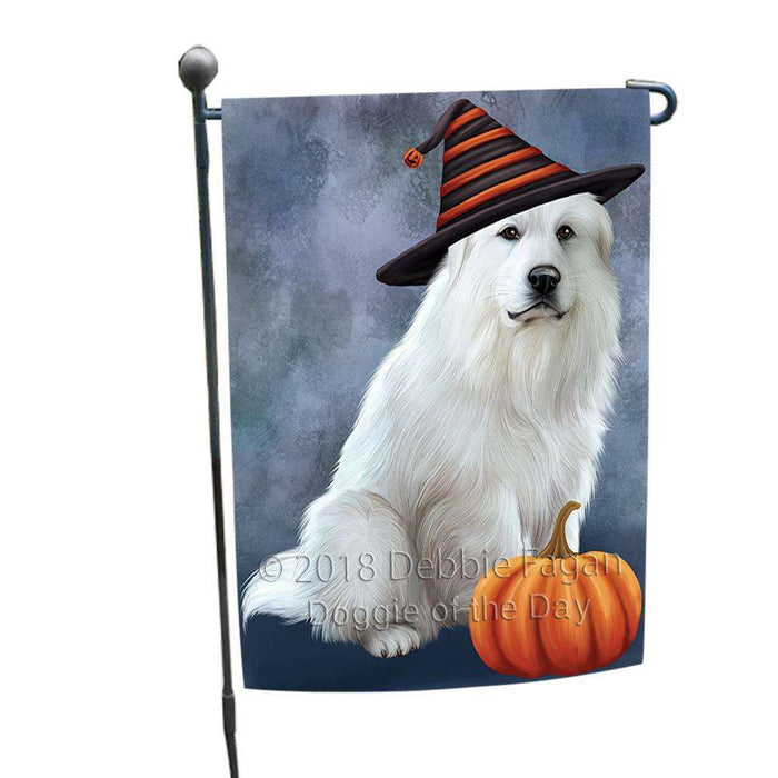 Happy Halloween Great Pyrenee Dog Wearing Witch Hat with Pumpkin Garden Flag GFLG54918