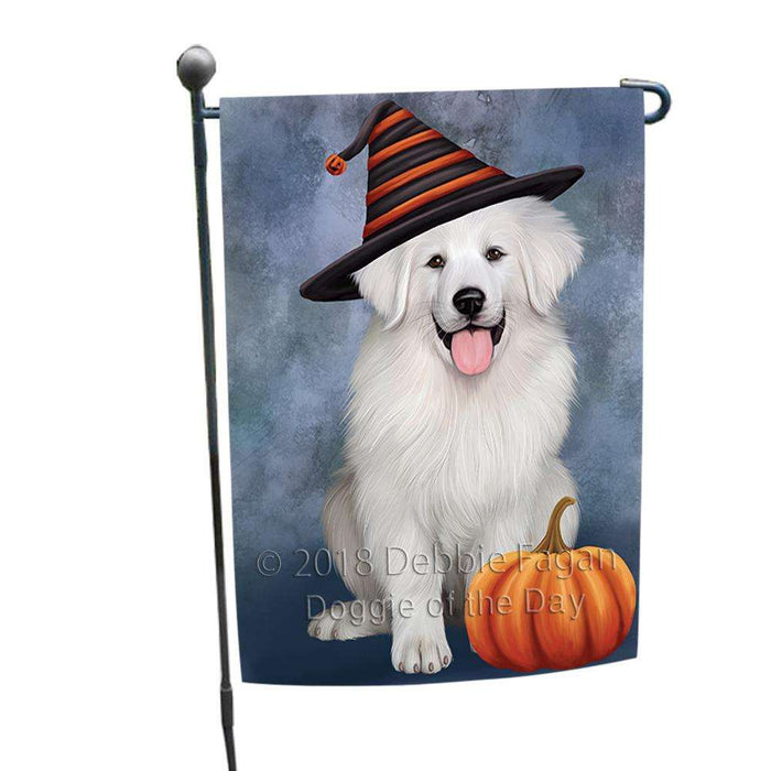 Happy Halloween Great Pyrenee Dog Wearing Witch Hat with Pumpkin Garden Flag GFLG54919