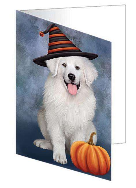 Happy Halloween Great Pyrenee Dog Wearing Witch Hat with Pumpkin Handmade Artwork Assorted Pets Greeting Cards and Note Cards with Envelopes for All Occasions and Holiday Seasons GCD68600