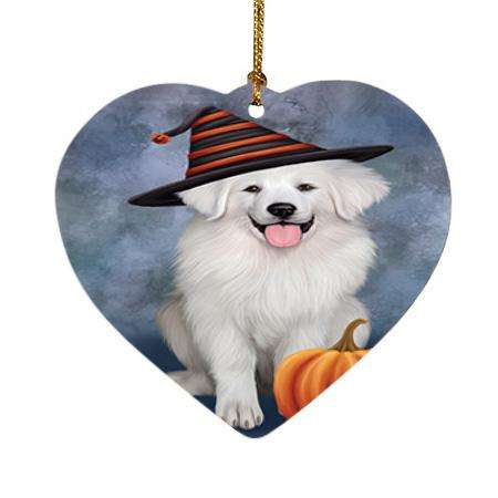 Happy Halloween Great Pyrenee Dog Wearing Witch Hat with Pumpkin Heart Christmas Ornament HPOR54857