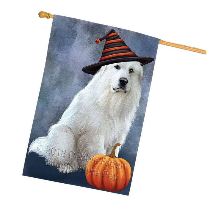 Happy Halloween Great Pyrenee Dog Wearing Witch Hat with Pumpkin House Flag FLG55054