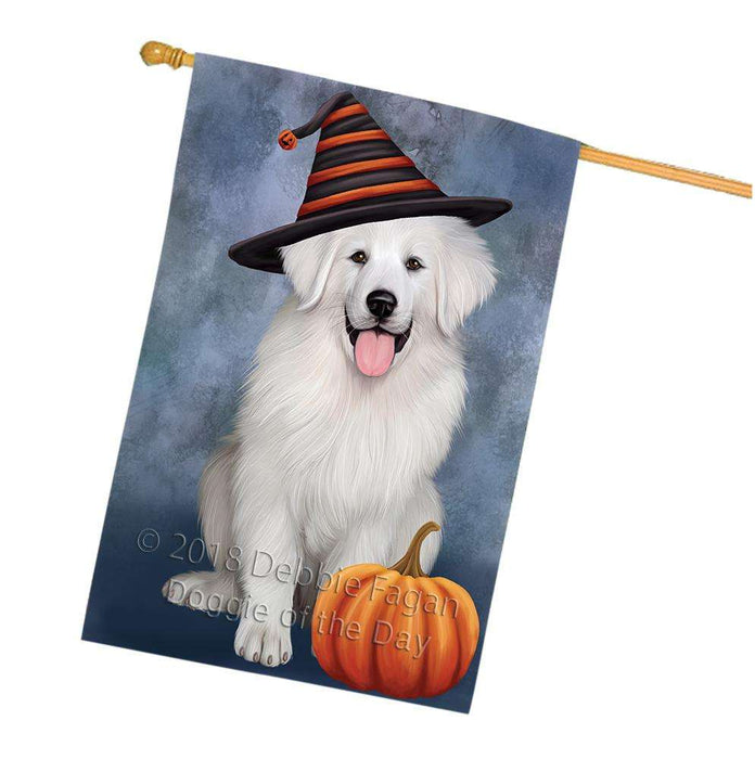 Happy Halloween Great Pyrenee Dog Wearing Witch Hat with Pumpkin House Flag FLG55055