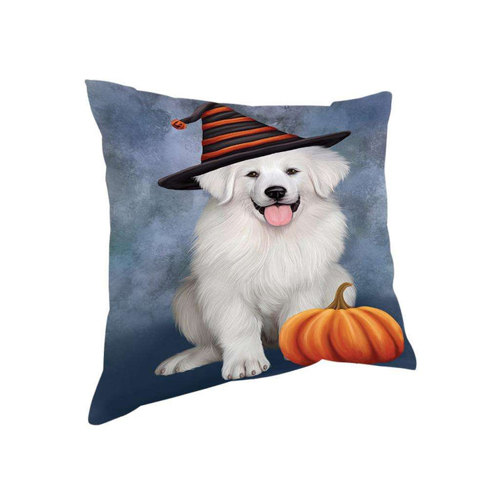 Happy Halloween Great Pyrenee Dog Wearing Witch Hat with Pumpkin Pillow PIL76052