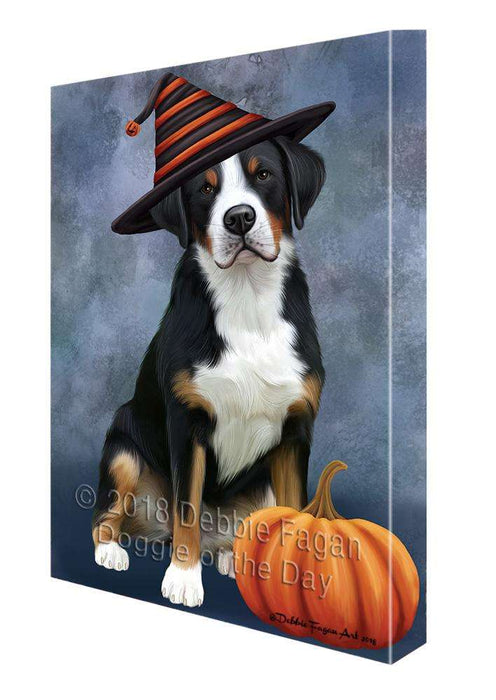 Happy Halloween Greater Swiss Mountain Dog Wearing Witch Hat with Pumpkin Canvas Print Wall Art Décor CVS111572