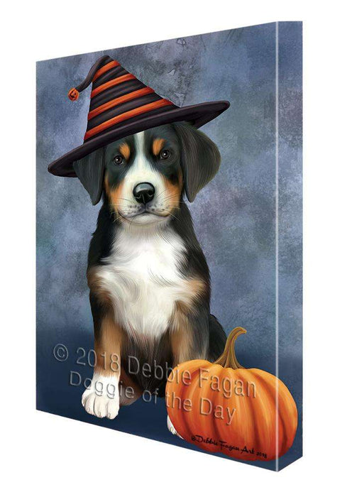 Happy Halloween Greater Swiss Mountain Dog Wearing Witch Hat with Pumpkin Canvas Print Wall Art Décor CVS111581