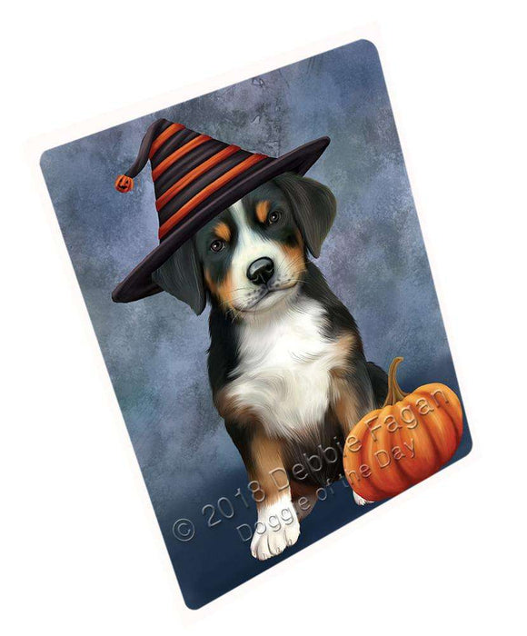 Happy Halloween Greater Swiss Mountain Dog Wearing Witch Hat with Pumpkin Large Refrigerator / Dishwasher Magnet RMAG90036