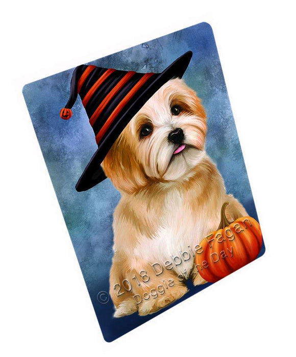 Happy Halloween Havanese Dog Wearing Witch Hat with Pumpkin Cutting Board C69105