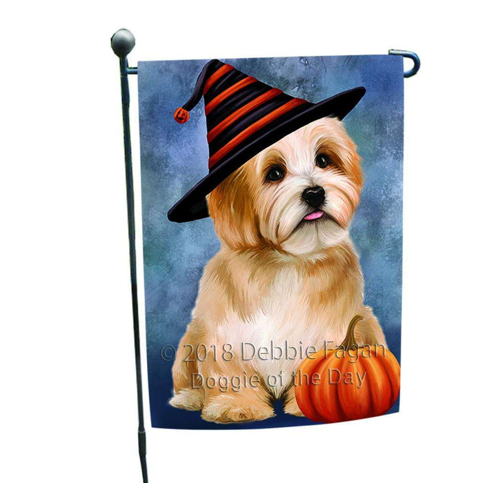 Happy Halloween Havanese Dog Wearing Witch Hat with Pumpkin Garden Flag GFLG54949