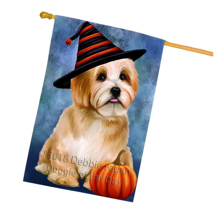 Happy Halloween Havanese Dog Wearing Witch Hat with Pumpkin House Flag FLG55085