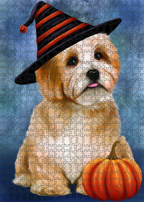 Happy Halloween Havanese Dog Wearing Witch Hat with Pumpkin Puzzle with Photo Tin PUZL86704
