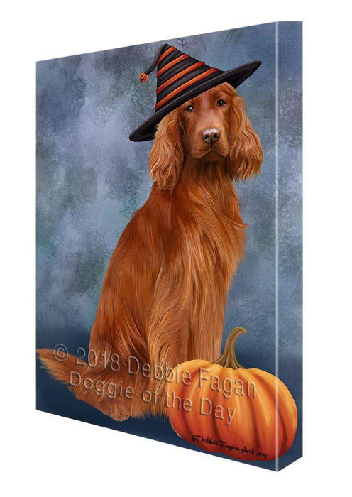 Happy Halloween Irish Setter Dog Wearing Witch Hat with Pumpkin Canvas Print Wall Art Décor CVS111590