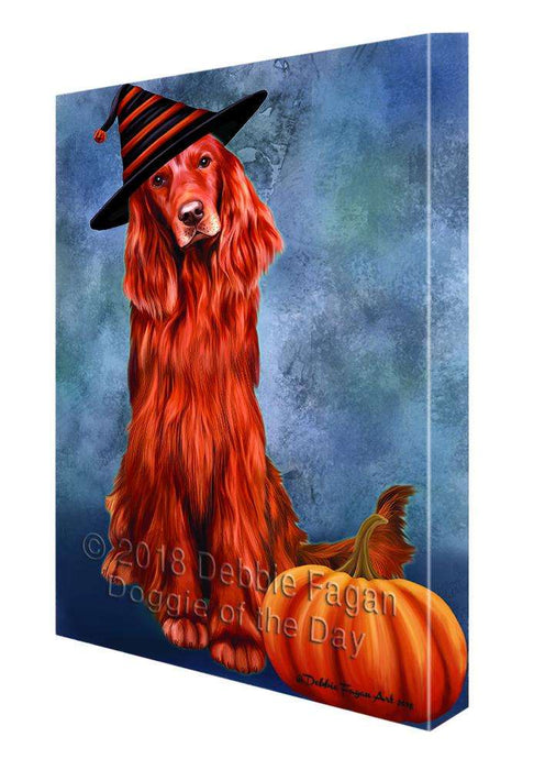 Happy Halloween Irish Setter Dog Wearing Witch Hat with Pumpkin Canvas Print Wall Art Décor CVS111851