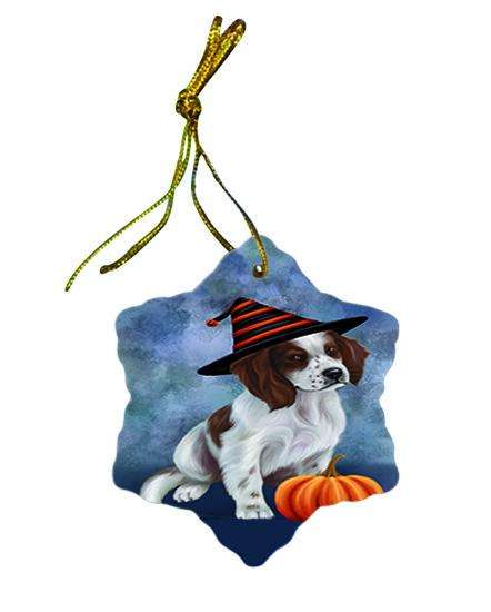 Happy Halloween Irish Setter Dog Wearing Witch Hat with Pumpkin Ceramic Doily Ornament DPOR54888