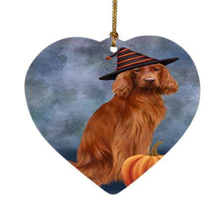 Happy Halloween Irish Setter Dog Wearing Witch Hat with Pumpkin Heart Christmas Ornament HPOR54860