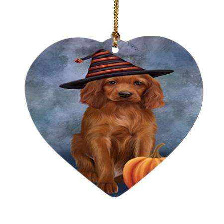 Happy Halloween Irish Setter Dog Wearing Witch Hat with Pumpkin Heart Christmas Ornament HPOR54861