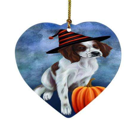 Happy Halloween Irish Setter Dog Wearing Witch Hat with Pumpkin Heart Christmas Ornament HPOR54888