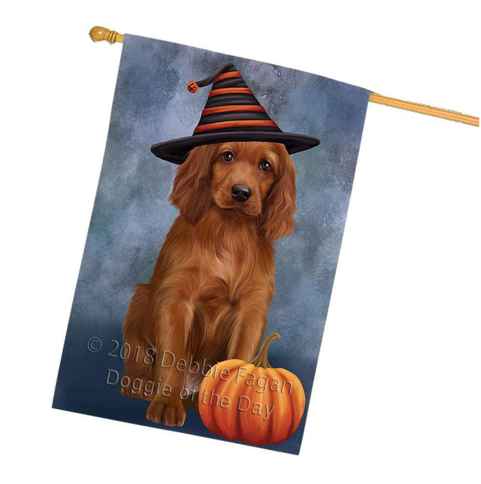 Happy Halloween Irish Setter Dog Wearing Witch Hat with Pumpkin House Flag FLG55059