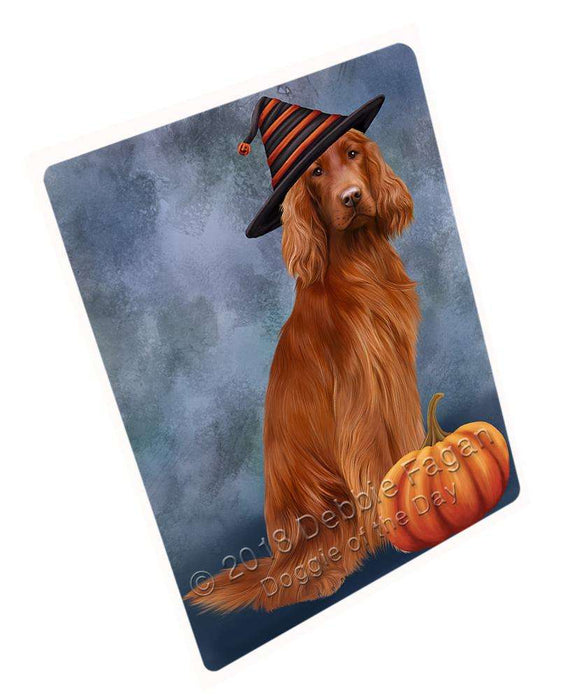 Happy Halloween Irish Setter Dog Wearing Witch Hat with Pumpkin Large Refrigerator / Dishwasher Magnet RMAG90042