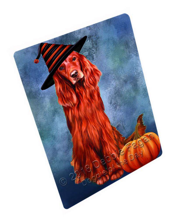 Happy Halloween Irish Setter Dog Wearing Witch Hat with Pumpkin Large Refrigerator / Dishwasher Magnet RMAG90216