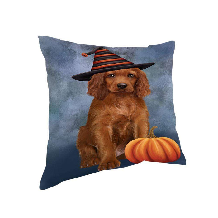 Happy Halloween Irish Setter Dog Wearing Witch Hat with Pumpkin Pillow PIL76068