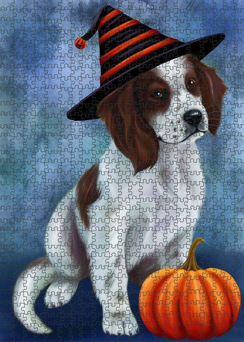 Happy Halloween Irish Setter Dog Wearing Witch Hat with Pumpkin Puzzle with Photo Tin PUZL86708