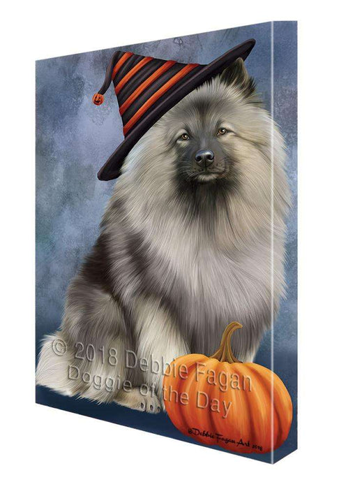 Happy Halloween Keeshond Dog Wearing Witch Hat with Pumpkin Canvas Print Wall Art Décor CVS111608