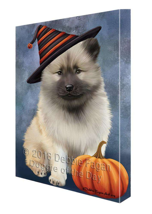 Happy Halloween Keeshond Dog Wearing Witch Hat with Pumpkin Canvas Print Wall Art Décor CVS111617