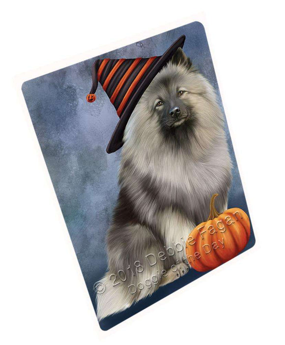 Happy Halloween Keeshond Dog Wearing Witch Hat with Pumpkin Cutting Board C69030