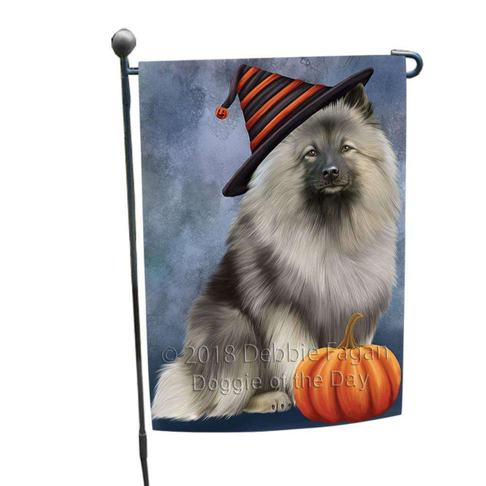 Happy Halloween Keeshond Dog Wearing Witch Hat with Pumpkin Garden Flag GFLG54924