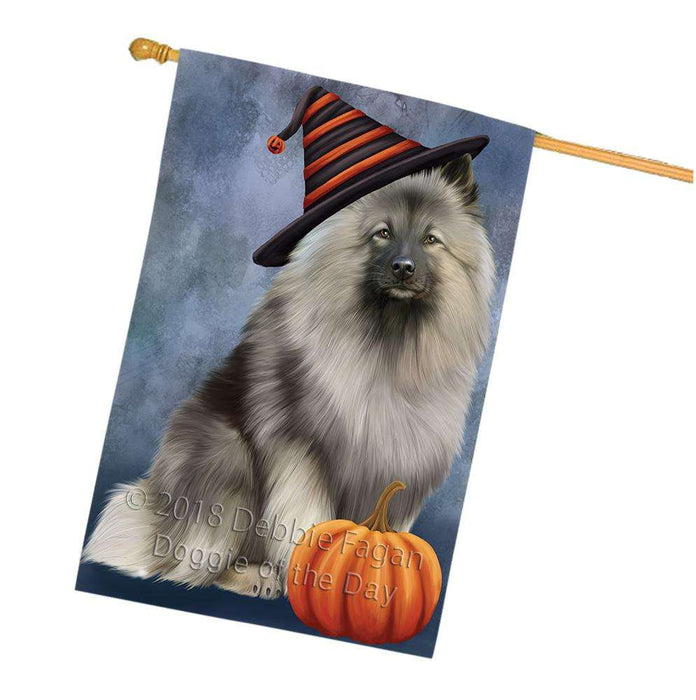 Happy Halloween Keeshond Dog Wearing Witch Hat with Pumpkin House Flag FLG55060