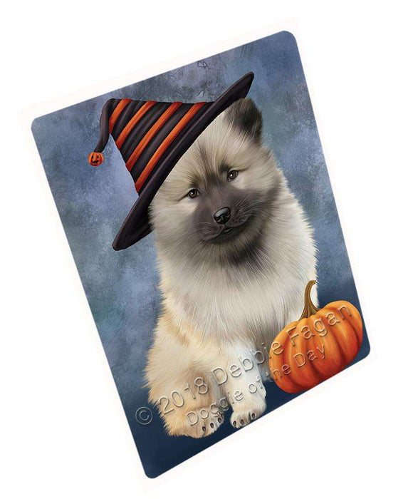 Happy Halloween Keeshond Dog Wearing Witch Hat with Pumpkin Large Refrigerator / Dishwasher Magnet RMAG90060