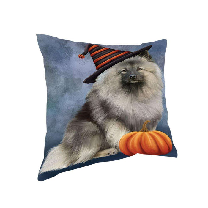 Happy Halloween Keeshond Dog Wearing Witch Hat with Pumpkin Pillow PIL76072