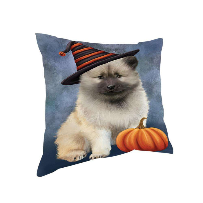 Happy Halloween Keeshond Dog Wearing Witch Hat with Pumpkin Pillow PIL76076
