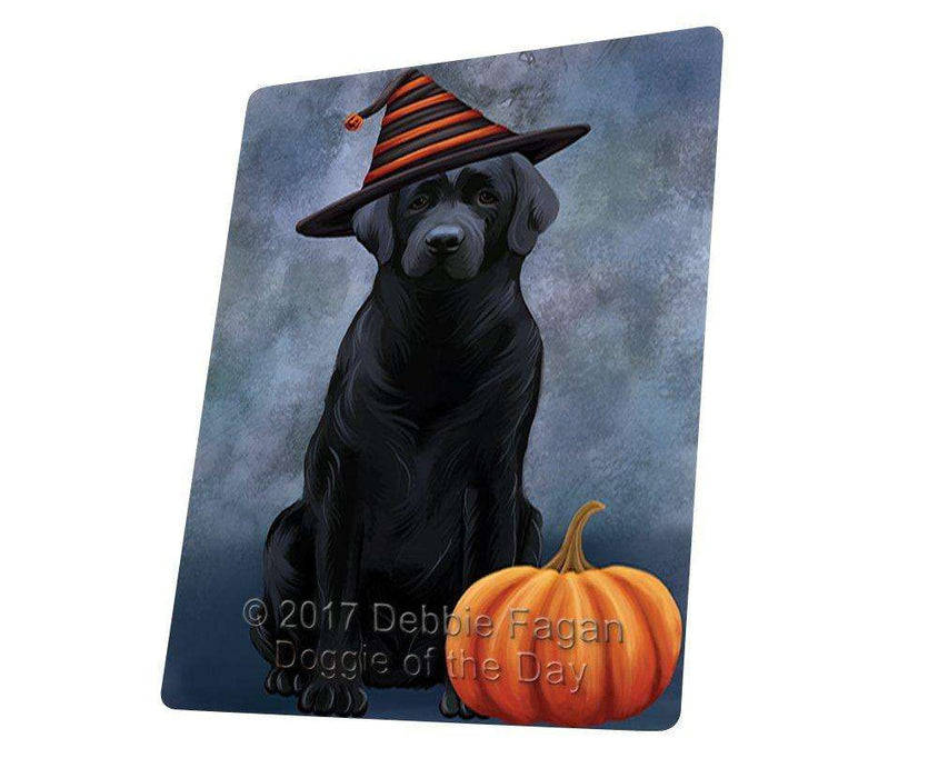 Happy Halloween Labrador Dog Donning Witch Hat with Pumpkin Tempered Cutting Board