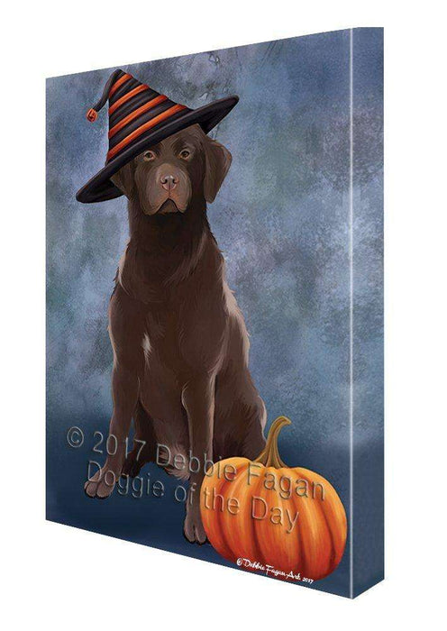 Happy Halloween Labrador Dog Sporting Witch Hat with Pumpkin Wall Art Canvas