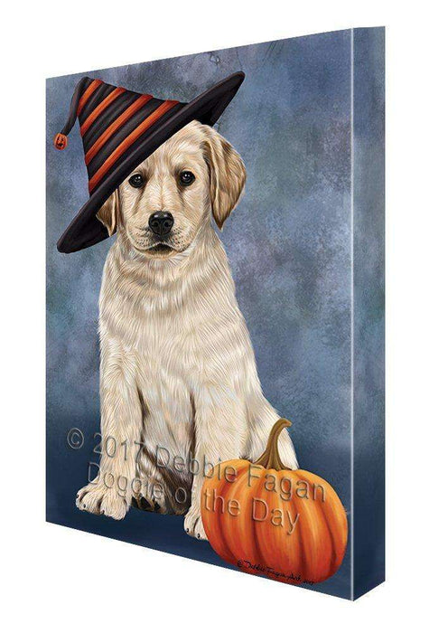 Happy Halloween Labrador Dog Wearing Witch Hat with Pumpkin Canvas Wall Art