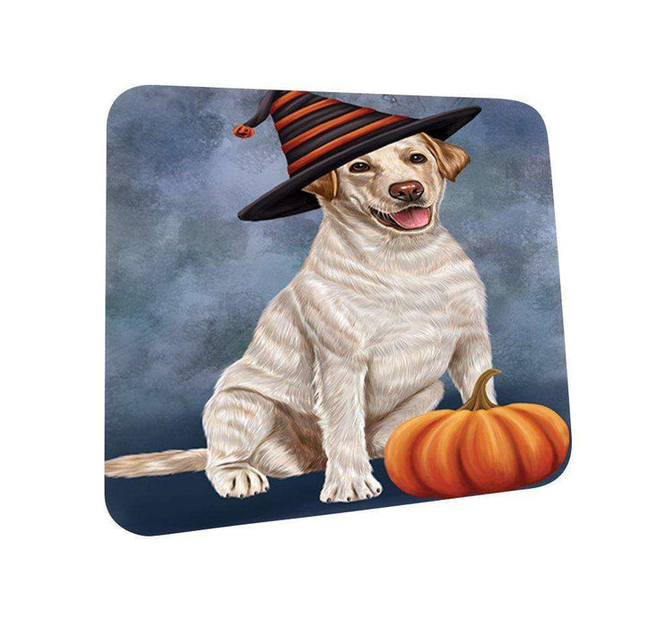 Happy Halloween Labrador Dog Wearing Witch Hat with Pumpkin Coasters Set of 4