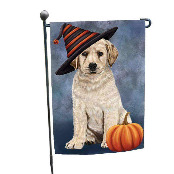 Happy Halloween Labrador Dog Wearing Witch Hat with Pumpkin Garden Flag