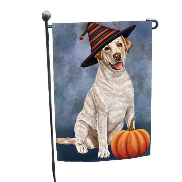 Happy Halloween Labrador Dog Wearing Witch Hat with Pumpkin Garden Flag