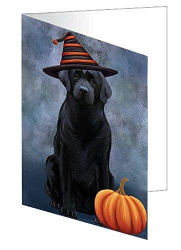 Happy Halloween Labrador Dog Wearing Witch Hat with Pumpkin Handmade Artwork Assorted Pets Greeting Cards and Note Cards with Envelopes for All Occasions and Holiday Seasons D491