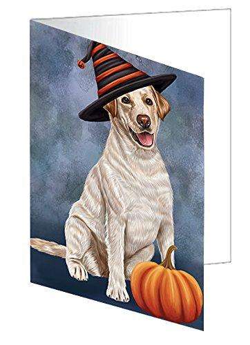 Happy Halloween Labrador Dog Wearing Witch Hat with Pumpkin Handmade Artwork Assorted Pets Greeting Cards and Note Cards with Envelopes for All Occasions and Holiday Seasons
