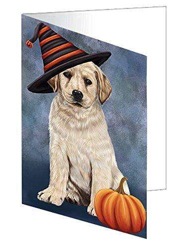 Happy Halloween Labrador Dog Wearing Witch Hat with Pumpkin Handmade Artwork Assorted Pets Greeting Cards and Note Cards with Envelopes for All Occasions and Holiday Seasons