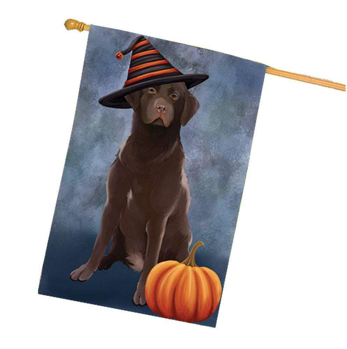 Happy Halloween Labrador Dog Wearing Witch Hat with Pumpkin House Flag HF375